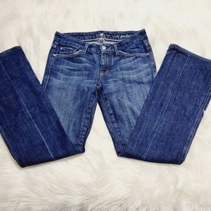 7 for all mankind blue denim jeans zipper embroided bleach stripe